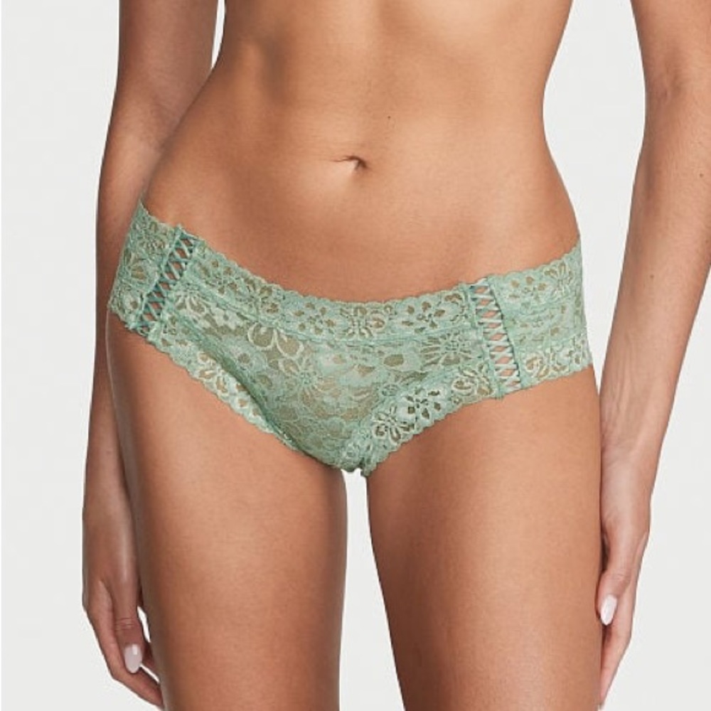 [NWT] Victoria’s Secret Lace-Up Lacie Cheeky Panty Seasalt Green Small